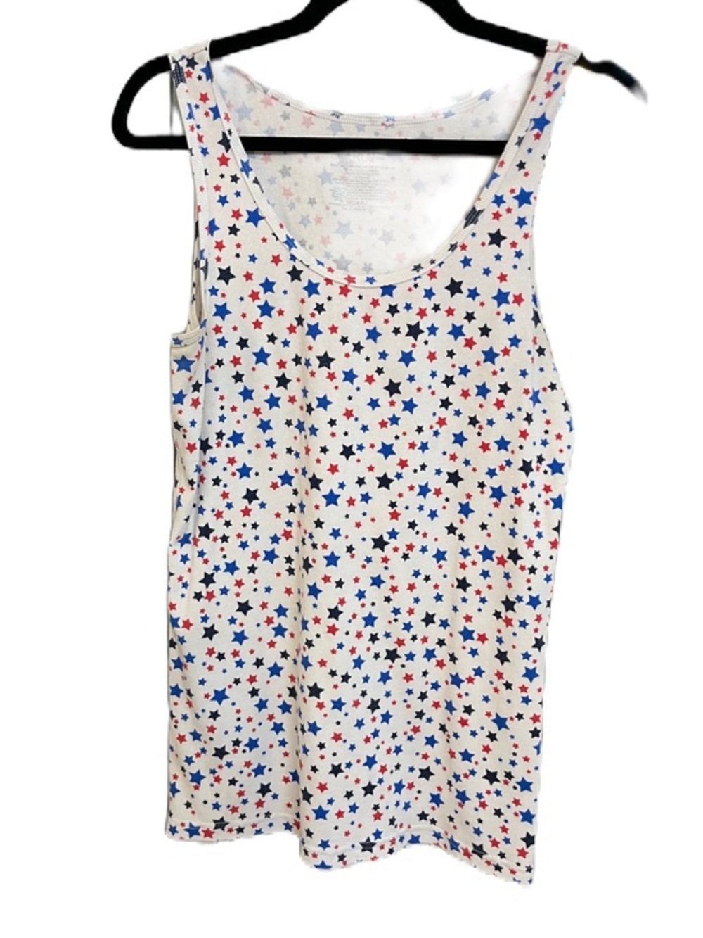 Time and Tru White Tank Top with Red & Blue Star Print XXL